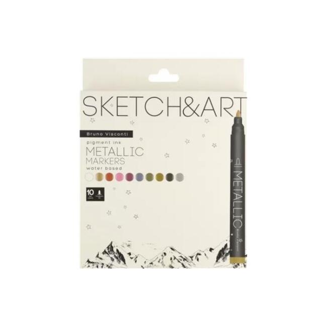 Sketch & Art Çift Taraflı Marker Kalem 10’lu Metalik Renkler - 1