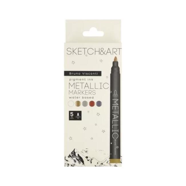 Sketch & Art Çift Taraflı Marker Kalem 6’lı Metalik Renkler - 1