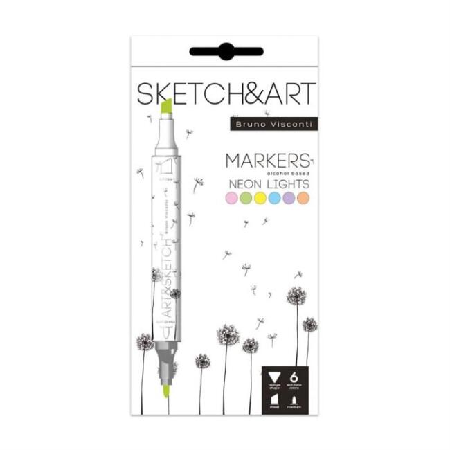 Sketch & Art Çift Taraflı Marker Kalem 6’lı Neon Renkler - 1