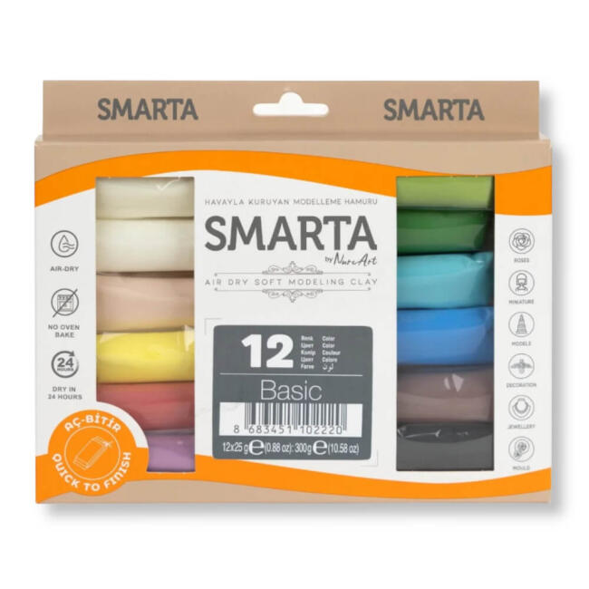 Smarta Hava İle Kuruyan Modelleme Hamuru 25 gr 12'li Basic Renkler - 1
