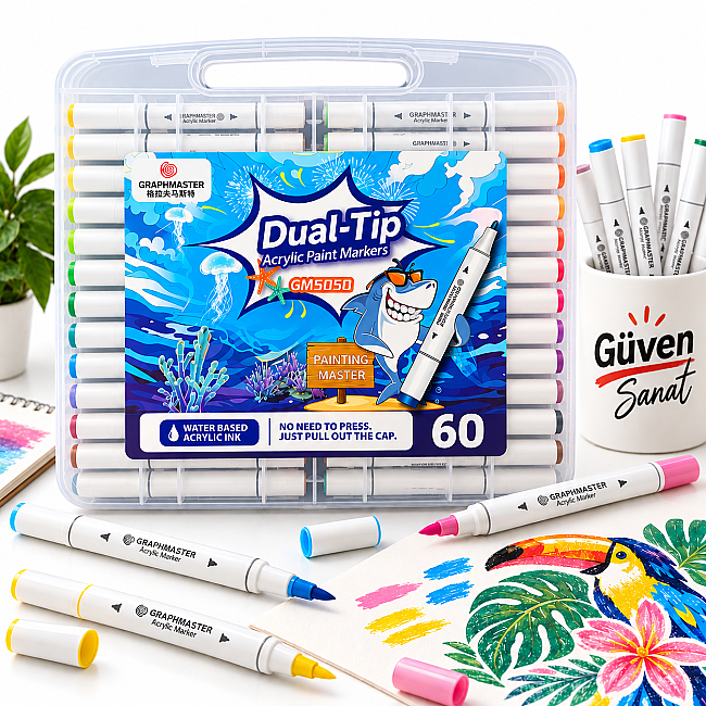 Graphmaster Çift Uçlu Akrilik Marker Seti 60 Renk - 1