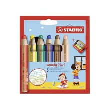 Stabilo Woody 3in1 Boyama Kalem Seti 6 Renk + 1 Kalemtraş - Stabilo