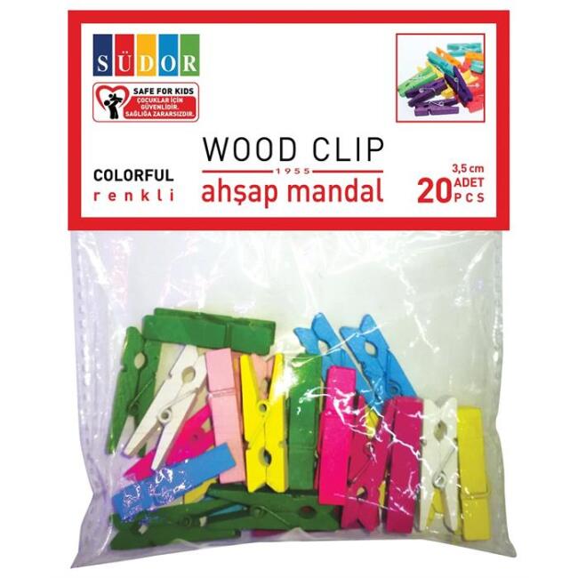 Südor Ahşap Renkli Mandal 35 mm 20 Adet - 1