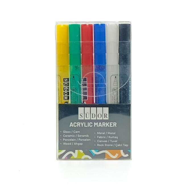 Südor Akrilik Marker Kalem Seti 6'lı Ana Renkler 3 mm Uç AK01 - 1