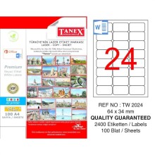 Tanex Bılgısayar Laser Etiketi A4 N:2024 /64X34 Mm - Tanex