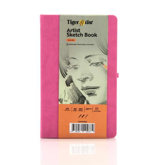 Tigertint Sketchbook Sert Kapaklı Eskiz Defteri 90 gr A5 80 Yaprak Pembe - Tigertint