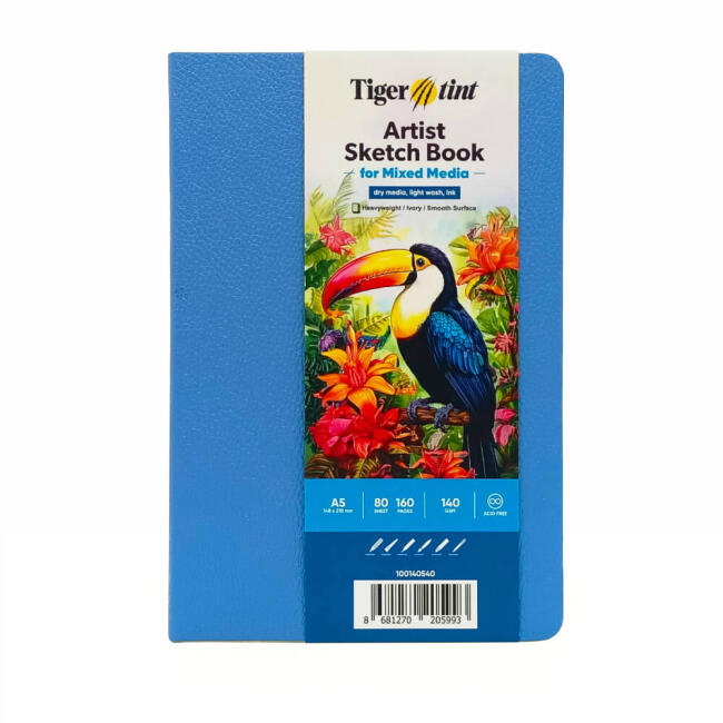 Tigertint Soft Kapak Mixed Media Çok Amaçlı Sanatsal Defter 140 g A5 80 Yaprak Gökyüzü Mavi 100140540 - 1