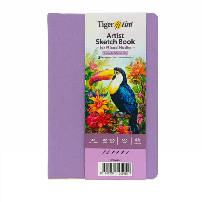 Tigertint Soft Kapak Mixed Media Çok Amaçlı Sanatsal Defter 140 g A5 80 Yaprak Lila 100140536 - 1