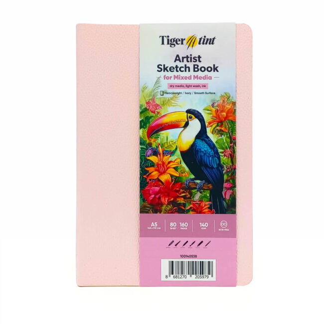 Tigertint Soft Kapak Mixed Media Çok Amaçlı Sanatsal Defter 140 g A5 80 Yaprak Şeker Pembe 100140538 - 1