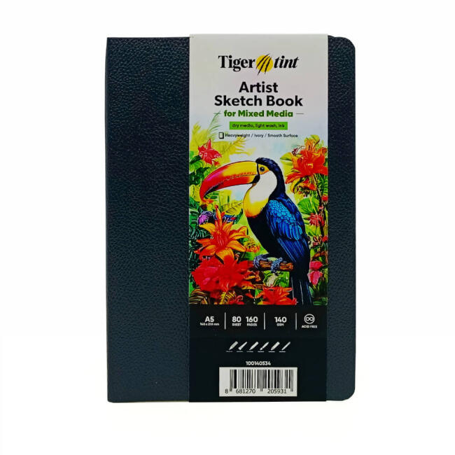 Tigertint Soft Kapak Mixed Media Çok Amaçlı Sanatsal Defter 140 g A5 80 Yaprak Siyah 100140534 - 1