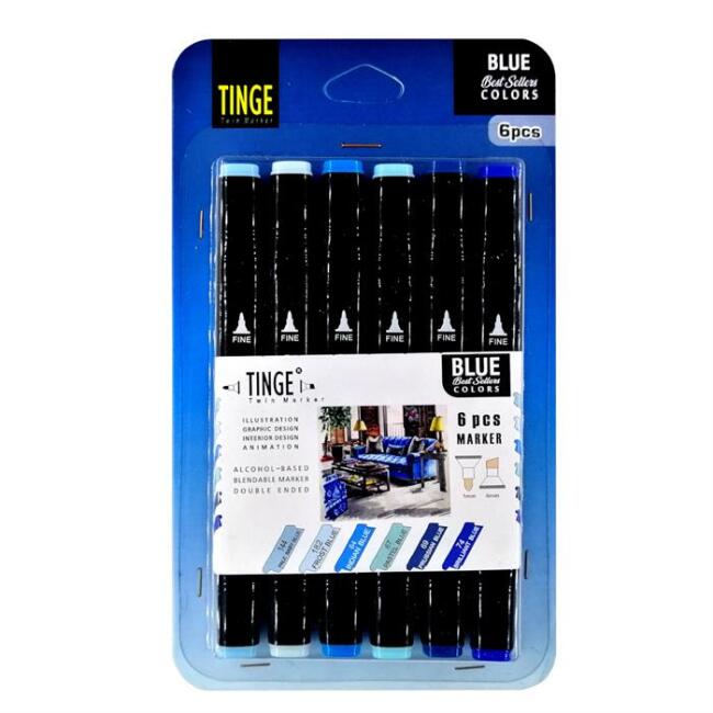 Tinge Twin Marker 6 Renk Blue Tones - 1