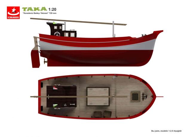 Turkmodel Maket Ahşap Gemi Taka 1/20 72Cm (Rc- Suda Yüzer) (120 - 204 E) - 4