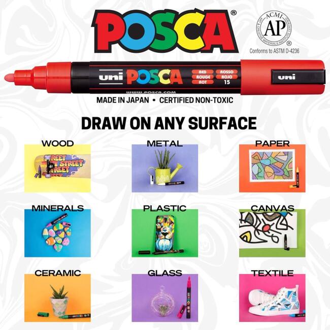 Uni Posca PC-3M Su Bazlı Poster Marker Set 0.9 - 1.3 mm 16'lı - 3