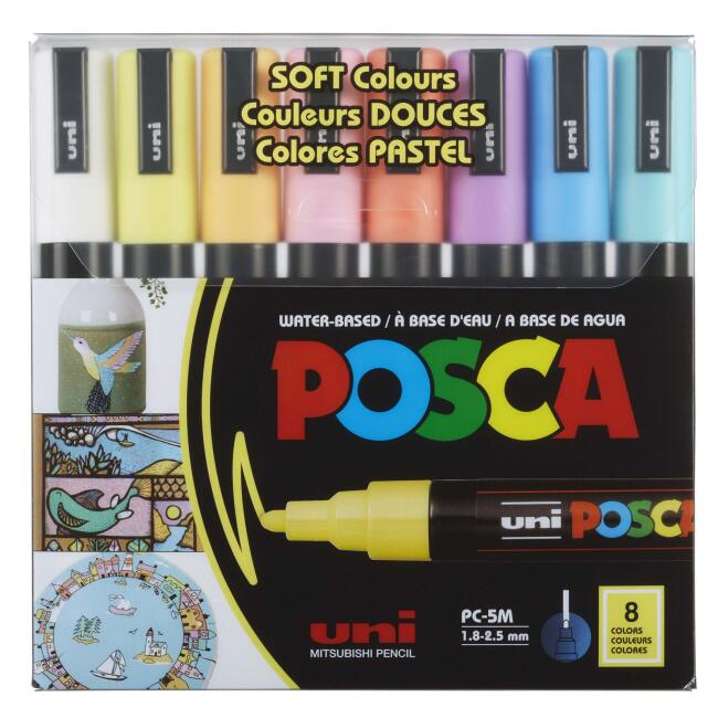 Uni Posca PC-5M Su Bazlı Poster Marker Kalem Seti 1.8-2.5 mm 8'li Soft Renkler - 1