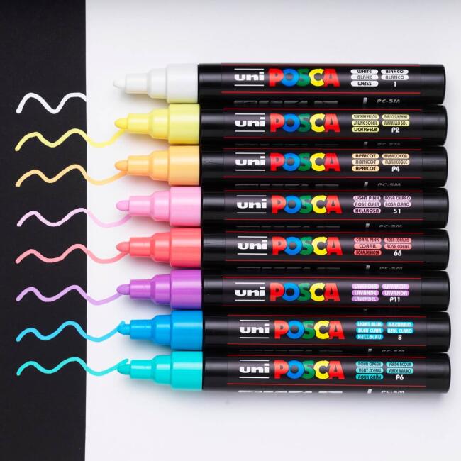Uni Posca PC-5M Su Bazlı Poster Marker Kalem Seti 1.8-2.5 mm 8'li Soft Renkler - 2