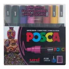 Uni Posca PC-5M Su Bazlı Poster Marker Kalem Seti 1.8-2.5 mm 8'li Koyu Renkler - 1