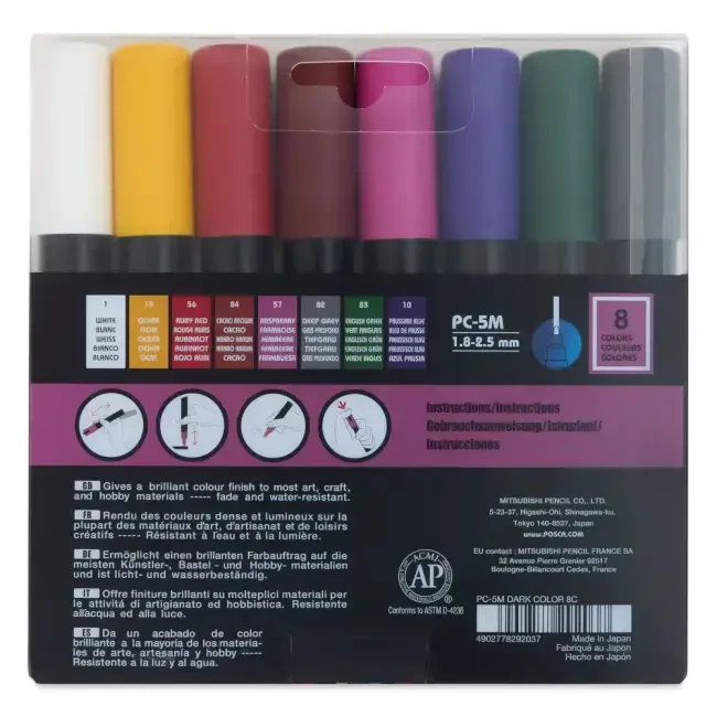 Uni Posca PC-5M Su Bazlı Poster Marker Kalem Seti 1.8-2.5 mm 8'li Koyu Renkler - 2