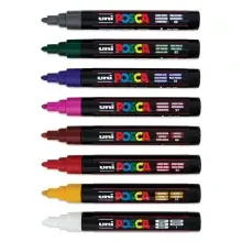 Uni Posca PC-5M Su Bazlı Poster Marker Kalem Seti 1.8-2.5 mm 8'li Koyu Renkler - 4