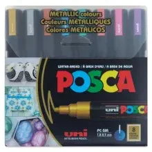 Uni Posca PC-5M Su Bazlı Poster Marker Kalem Seti 1.8-2.5 mm 8'li Metalik Renkler - 1