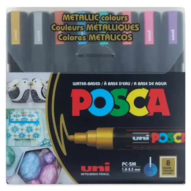Uni Posca PC-5M Su Bazlı Poster Marker Kalem Seti 1.8-2.5 mm 8'li Metalik Renkler - Uni
