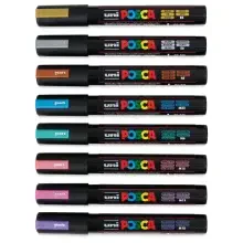 Uni Posca PC-5M Su Bazlı Poster Marker Kalem Seti 1.8-2.5 mm 8'li Metalik Renkler - 3