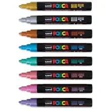 Uni Posca PC-5M Su Bazlı Poster Marker Kalem Seti 1.8-2.5 mm 8'li Metalik Renkler - 4