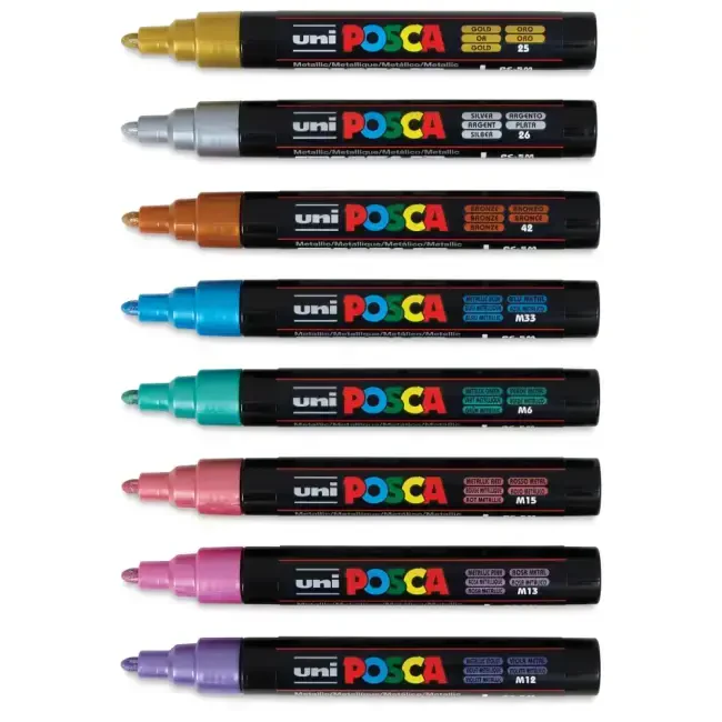 Uni Posca PC-5M Su Bazlı Poster Marker Kalem Seti 1.8-2.5 mm 8'li Metalik Renkler - 4