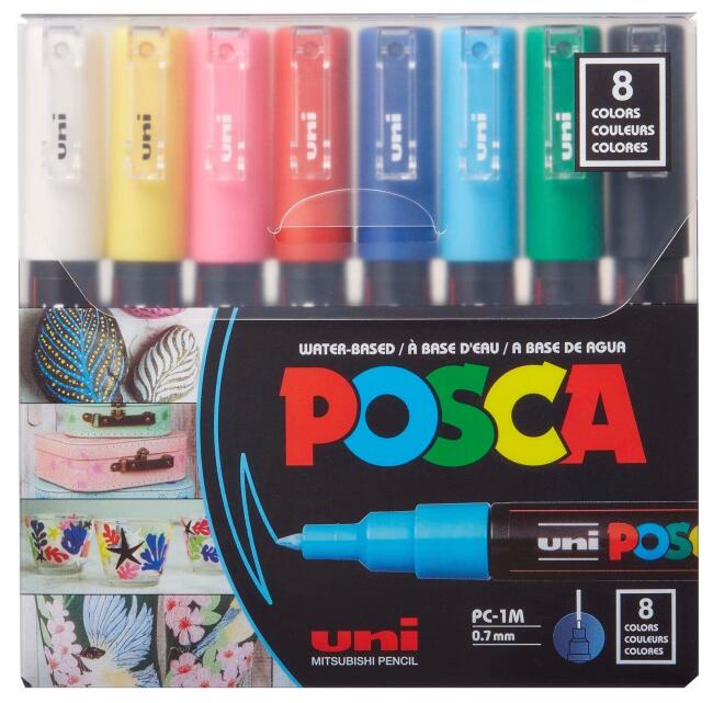 Uni Posca Marker Set PC-1M 0.7 mm 8'li Ana Renkler - 1