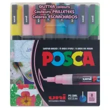 Uni Posca PC-3ML Su Bazlı Poster Marker Kalem 0.9-1.3 mm 8'li Simli Renkler - 1