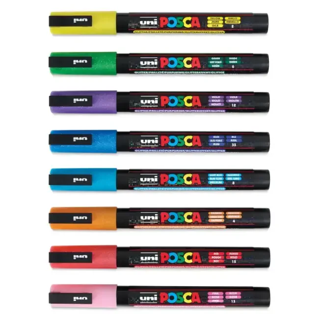 Uni Posca PC-3ML Su Bazlı Poster Marker Kalem 0.9-1.3 mm 8'li Simli Renkler - 3