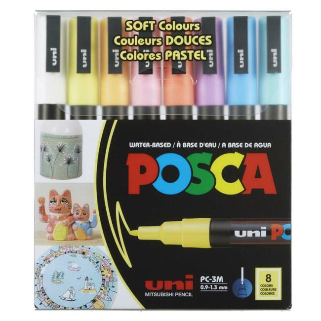 Uni Posca Marker Seti PC-3M 0.7 - 1.3 mm 8’li Soft Renkler - 1