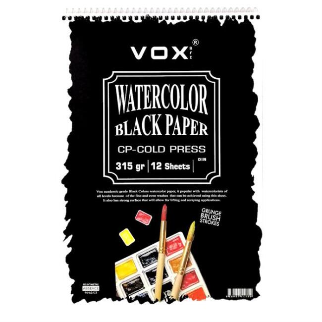 Vox Art Cold Press Siyah Sulu Boya Blok 315 g A4 12 Yaprak - 1
