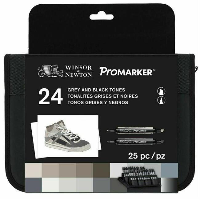 Winsor & Newton 24’lü Grey and Black Tones Çantalı Promarker Set - 1